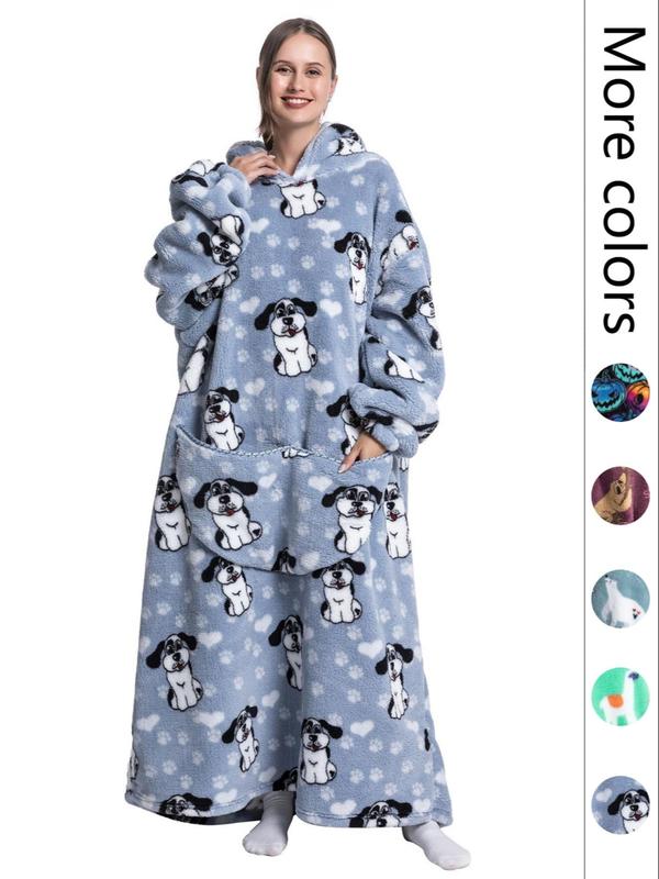 Women's Hooded Flannel Lounge Robe, Soft Warm Comfortable Halloween Pumpkin Print Giant Wearable Blanket Fluffy Pajamas, Sleepwear for Women,   Casual Loose Long Sleeve Pocket Design Bathrobe, Blanket Hoodie,fluffy Pajamas