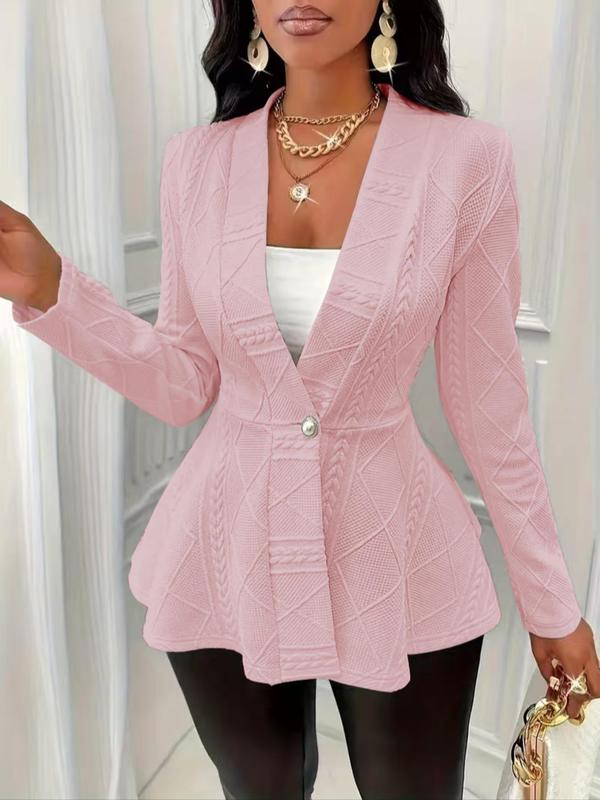 Women's Textured Button Front Blazer, Elegant Long Sleeve Slim Outerwear for Fall, Blazers for Women, Fall Jackets Ladies Clothes for Work Office Business