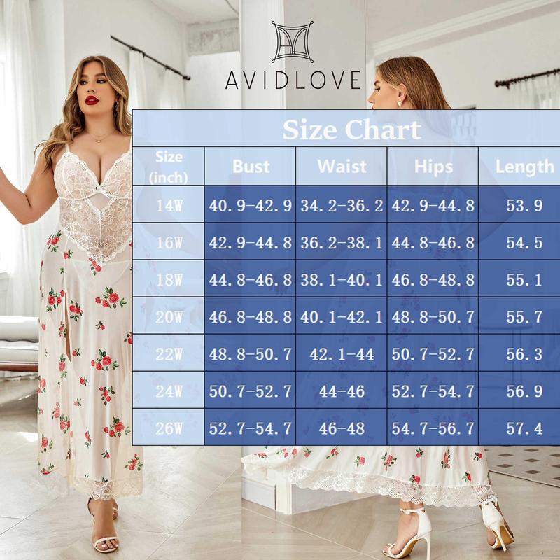 Avidlove Plus Size Lingerie For Women Nightdress Strappy Sleepwear Side Slits Womenswear