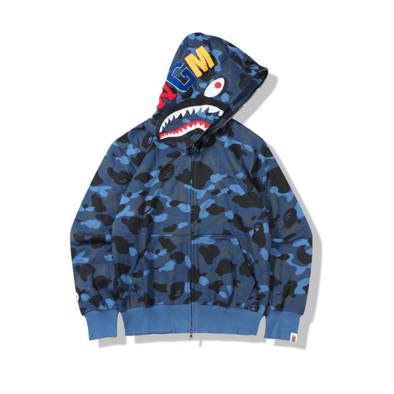 New Men's Couple Fashion Shark Head Camouflage Cardigan Hooded Sweater,bape