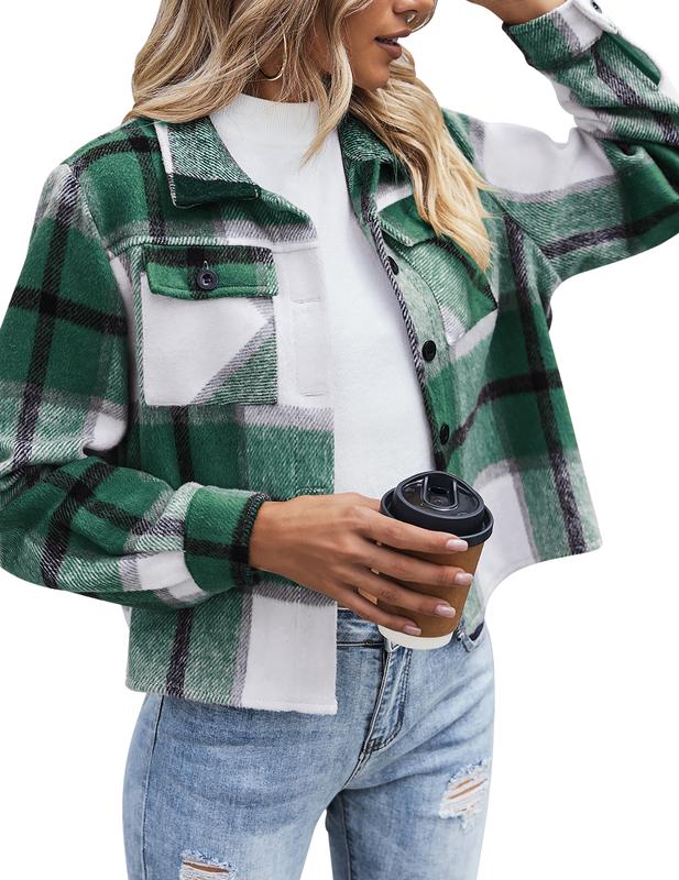 ZEAGOO Womens Cropped Flannels Plaid Jacket Fall  Shirt Coat Button Casual collar basic jackets Black Friday