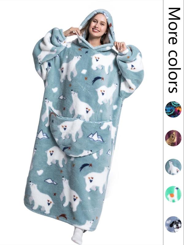 Women's Hooded Flannel Lounge Robe, Soft Warm Comfortable Halloween Pumpkin Print Giant Wearable Blanket Fluffy Pajamas, Sleepwear for Women,   Casual Loose Long Sleeve Pocket Design Bathrobe, Blanket Hoodie,fluffy Pajamas