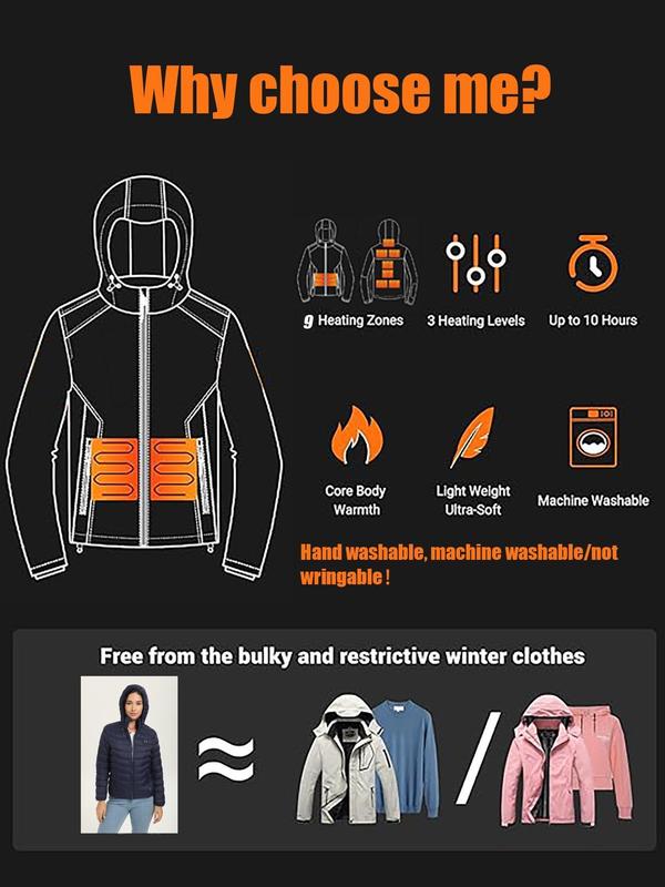 Women's Solid Pocket Zip Up Quilted Jacket, Casual Long Sleeve Hooded Thermal Outerwear for Fall & Winter, Women's Clothes for Outdoor Activities