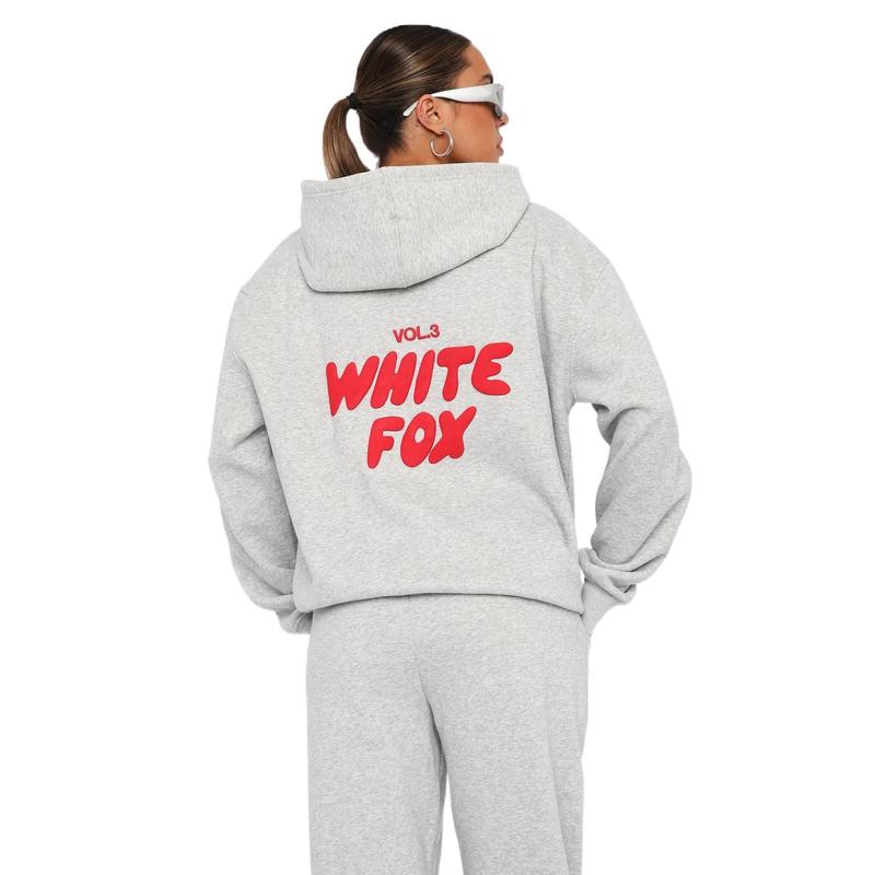 Women's Two Piece Fashion Printed Letter Whitefox Sport Fleece Jacket Long Sleeve Pullover Hoodie Top Casual Sweatpants Warm Suit