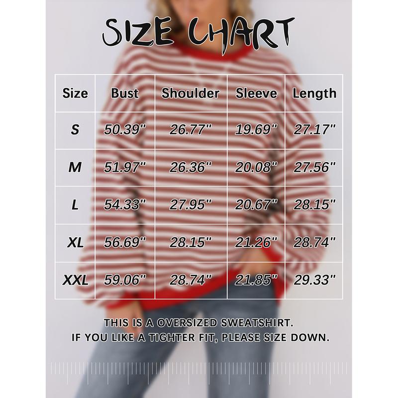 UEU Christmas Women Oversized Striped Crewneck Sweatshirt  Casual Loose Workout Shirt Y2K Clothes Cotton Crewneck Hoodie Baggy  Tops Long Sleeve Piece