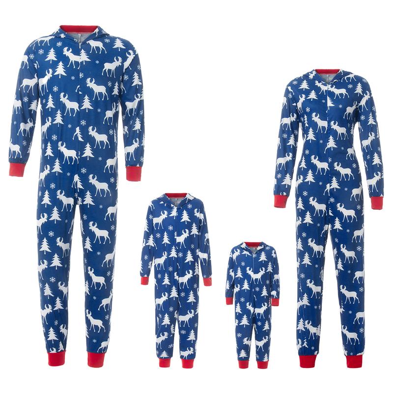 Matching Family Christmas Onesies Pajamas Sets Elk Hooded Romper PJ's Zipper Jumpsuit Loungewear