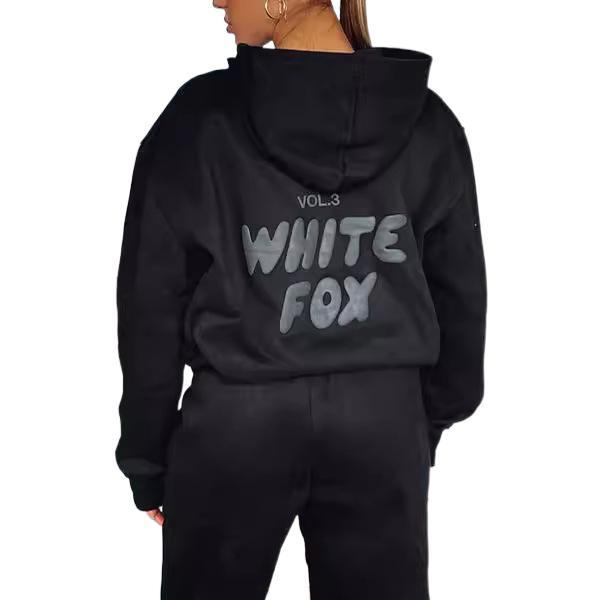 Women's Two Piece Fashion Printed Letter Whitefox Sport Fleece Jacket Long Sleeve Pullover Hoodie Top Casual Sweatpants Warm Suit