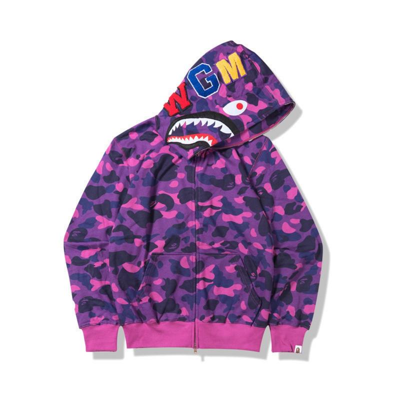 New Men's Couple Fashion Shark Head Camouflage Cardigan Hooded Sweater,bape