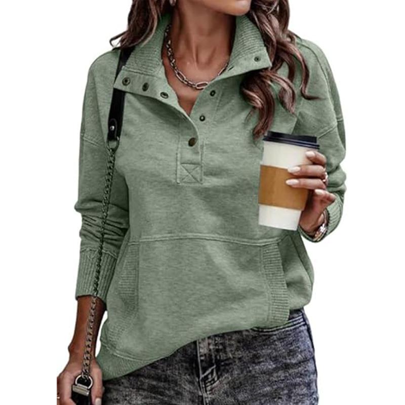 SHEWIN Women's Fall Outfits Casual LongSleeves Lightweight Sweatshirts Button Loose Pullover Tops Womenswear casual dress