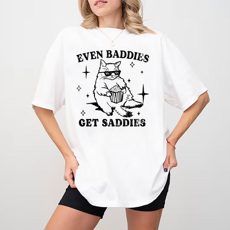 Even Baddies Get Saddies Comfort Colorts Shirt, Mental Health T-shirt, Funny Cat Meme Graphic Printed Tee, Unisex Anxiety Depression Comfort Shirts