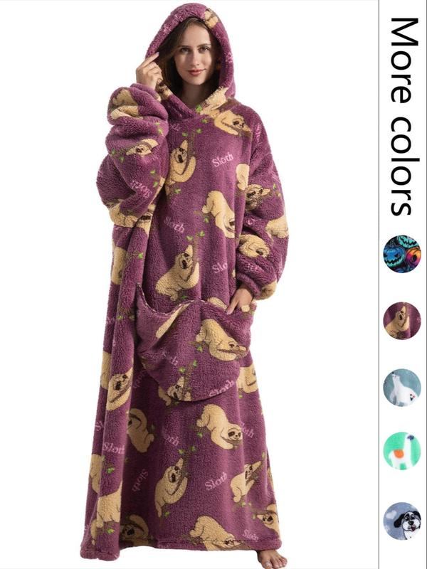 Women's Hooded Flannel Lounge Robe, Soft Warm Comfortable Halloween Pumpkin Print Giant Wearable Blanket Fluffy Pajamas, Sleepwear for Women,   Casual Loose Long Sleeve Pocket Design Bathrobe, Blanket Hoodie,fluffy Pajamas