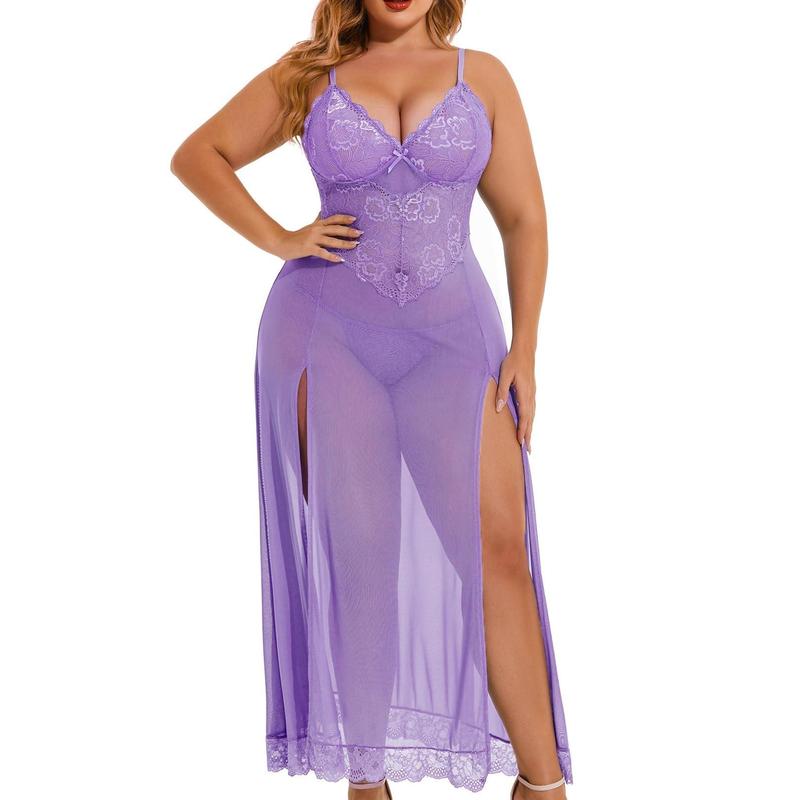 Avidlove Plus Size Lingerie For Women Nightdress Strappy Sleepwear Side Slits Womenswear