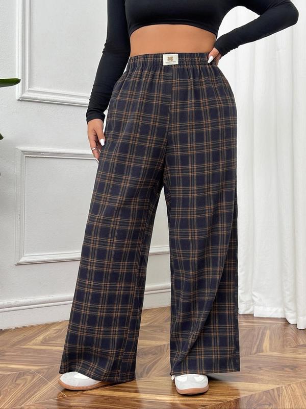  Plaid Print Wide Leg Trousers, Casual Comfy Trousers for Women, Women's Bottoms for Fall & Winter