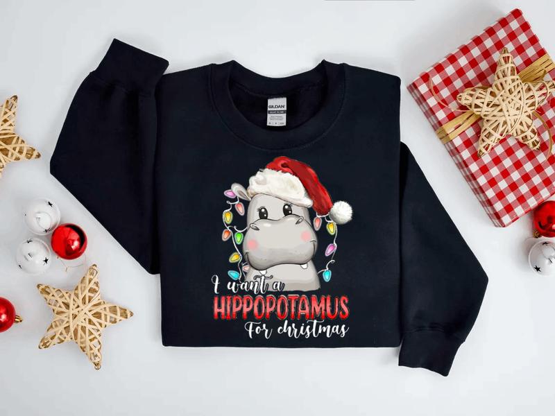 I Want A Hippopotamus For Christmas Shirt, Hippo Christmas Lights Shirt, Xmas Party Shirt, Family Christmas, Gift For Christmas.