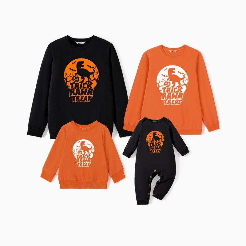 PatPat Halloween Family Matching Spooky Dinosaur Graphic Trick or Treat Tops