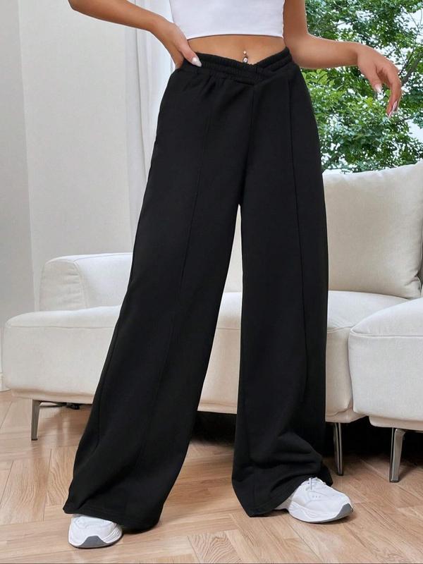 Women's Asymmetrical High Waist Wide Leg Sweatpants, Comfy Straight Leg Trousers, Fall Pants, Sweatpants Streetwear, Pants for Women, Lady's Fall Bottoms for Daily Wear, Womenswear, Downtown Girl Clothes