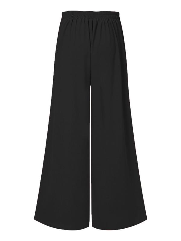 Women's Solid Button Wide Leg Trousers, Casual Comfy Palazzo Pants for Daily Wear, Ladies Bottoms for All Seasons