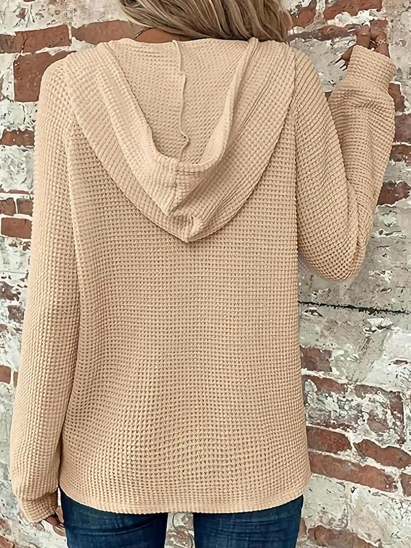 Women's Plain Drawstring Button Raglan Sleeve Hooded Sweater, Casual Long Sleeve Hooded Jumper for Fall & Winter, Fashion Ladies' Knitwear for Daily Wear