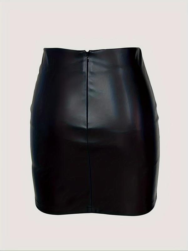 Women's Solid Back Zipper PU Leather Skirt, Elegant Fashion Mini Skirt for Party Club Dating, Ladies Summer Clothes