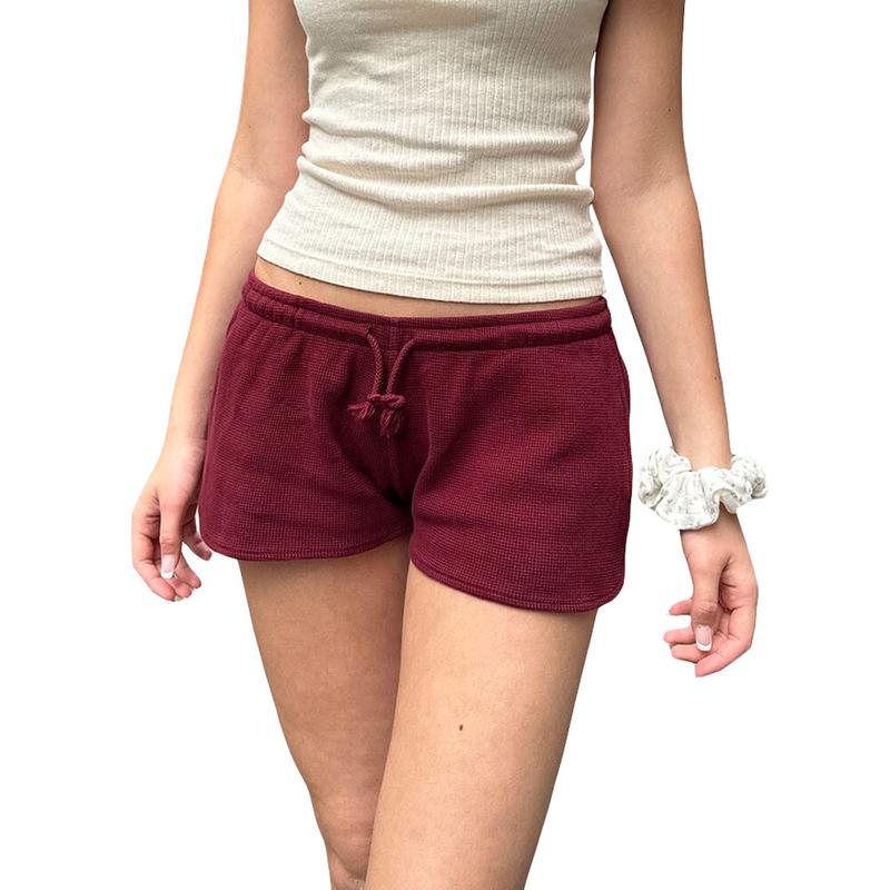 Women’s Drawstring Shorts Casual Elastic Low Waist Solid Color Lounge Shorts Going Out Pants