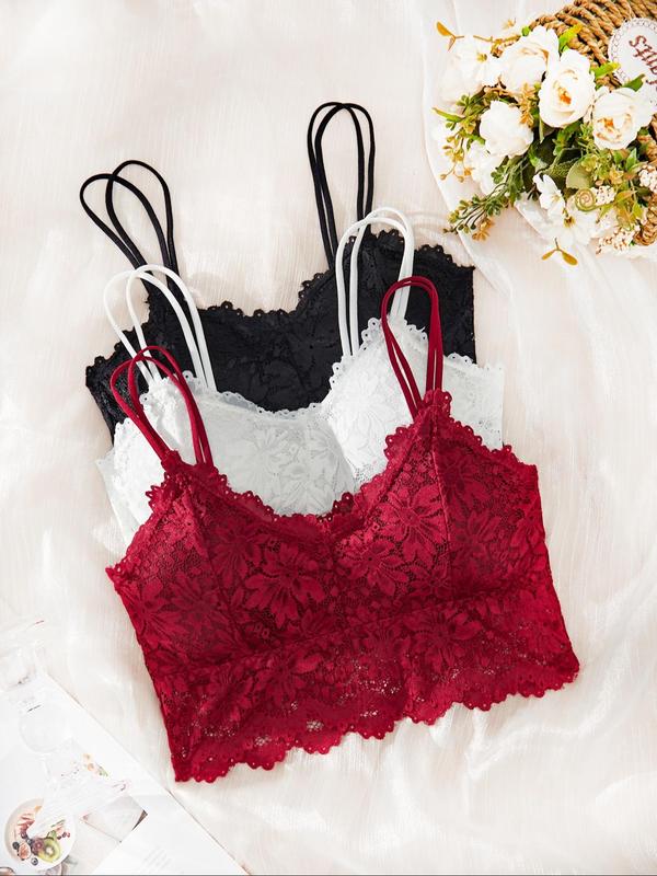 Floral Lace Scallop Trim Wireless Bra Set, Soft Comfy Bras for Women, Breathable Push Up Lingerie Top for Daily Wear, Back To School Lingerie for Women, Lingerie Wear, Women Sexy Lingerie