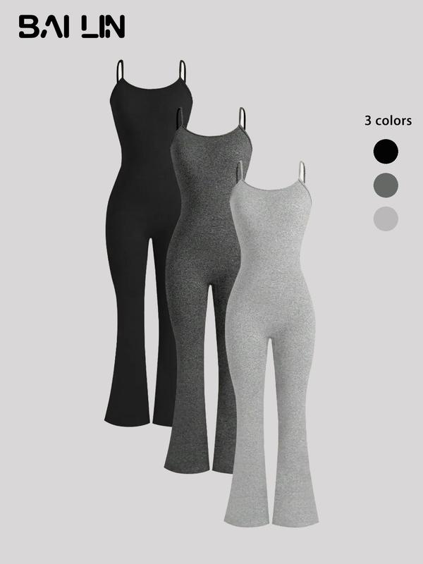 Women's Solid Color Flare Leg Cami Jumpsuit, Casual Spaghetti Strap Bell Bottom Jumpsuit,  One Piece Jumpsuit, Fashion Ladies' Summer Clothes for Daily Wear