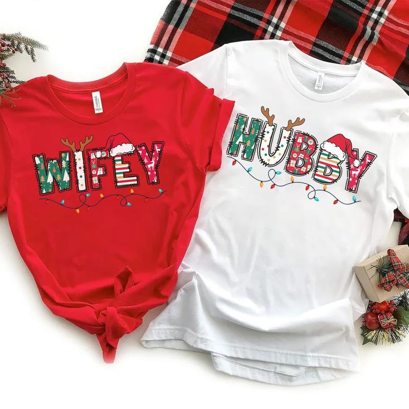 Christmas Wife and Husband T-shirt, Christmas Matching Tee, Wifey and Hubby, Family Matching, Christmas Couple, Holiday Shirt, Christmas Gift for Husband Wife