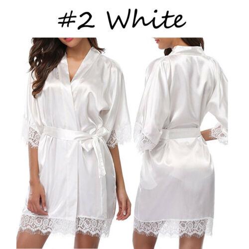 Women's Night Robes, Medium Sleeve Lace Smooth Robes, Bridesmaid Bridal Party Satin Robes, Sleepwear with Removable Waist Belt