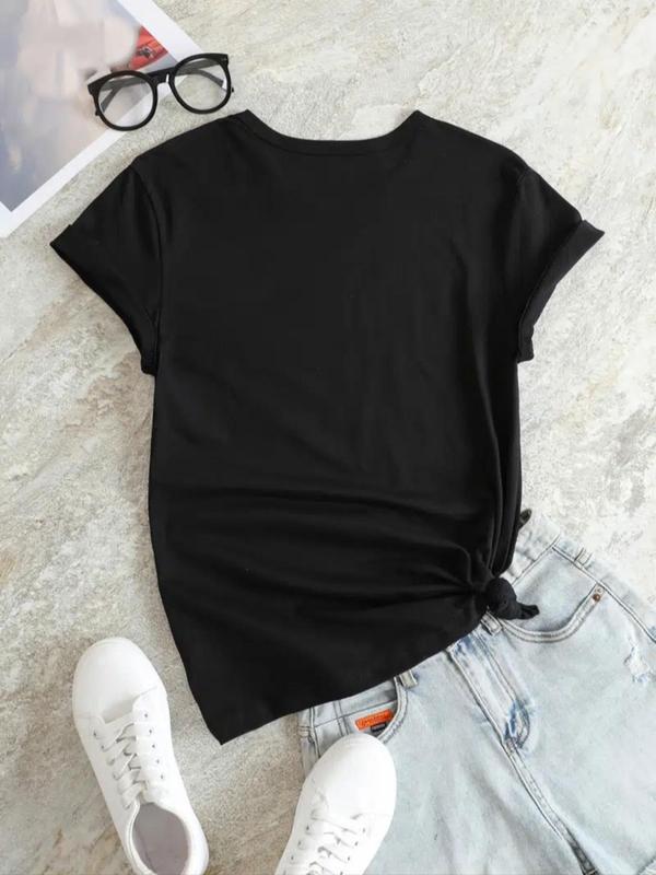 Women's Heart Print Short Sleeve T-Shirt, Summer Clothes Women, Vintage Graphic Tees, Casual Graphic Round Neck Tee for Summer, T Shirts for Women, Women's Top for Daily Wear, Womenswear