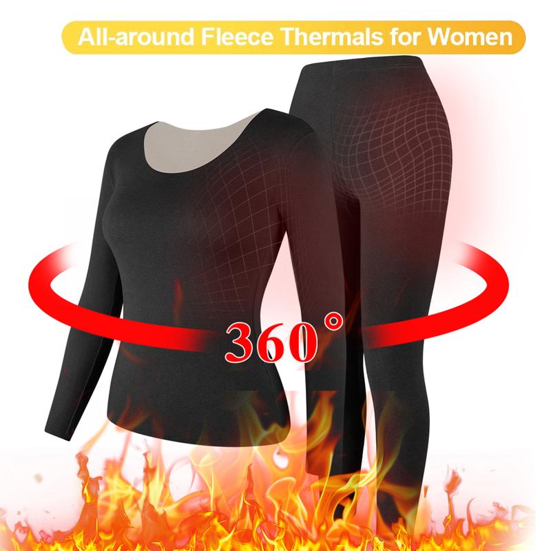 Womens Thermal Underwear Set, Soft Warm Long Johns Base Layer Set For Women with Fleece Lined Long Sleeve Top Bottom Cold Weather Ski