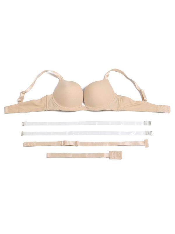 Women's Solid Color Basic Minimalist Bra Includes 2 Pairs Adjustable Shoulder Straps & 2pcs Bra Extenders, Plain Casual Comfort Lingerie Top for Party Wedding Daily, Lingerie for All Seasons