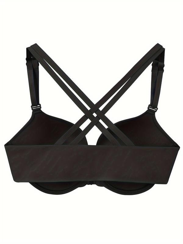 Women's Criss Cross Adjustable Strap Push Up Bra for Spring, Comfortable Breathable Solid Color Double Strap Underwire Lingerie Top for All Seasons, Women's Lingerie for Daily Wear