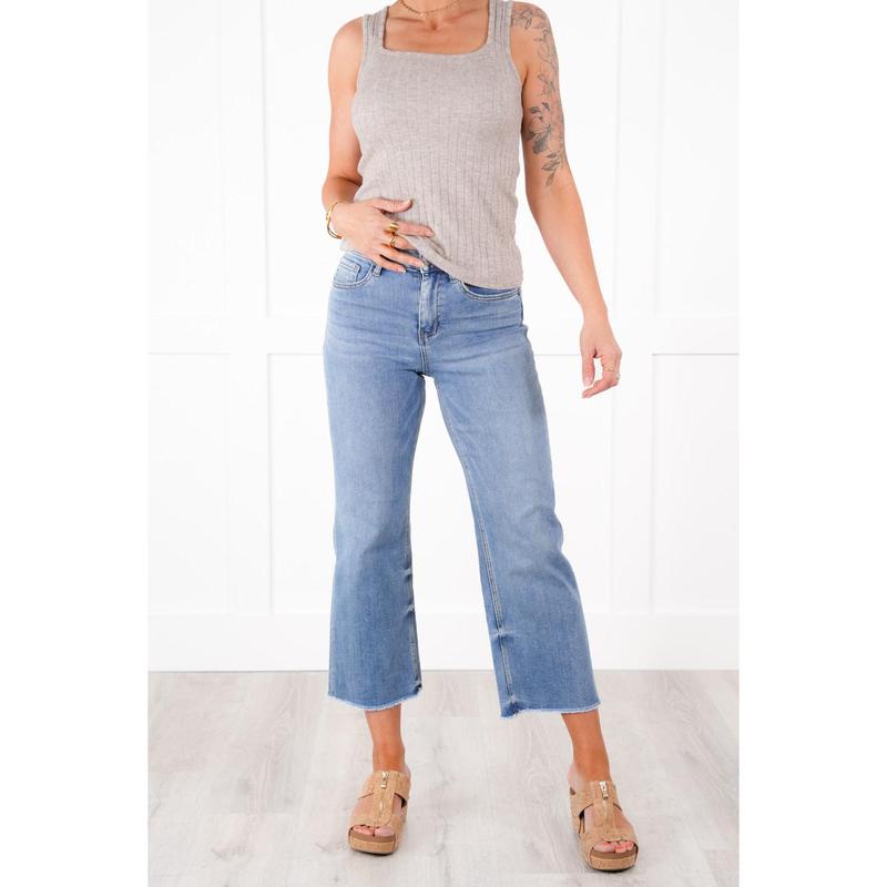 Vervet Super High Rise Medium Wash Non Distressed Wide Leg Jeans