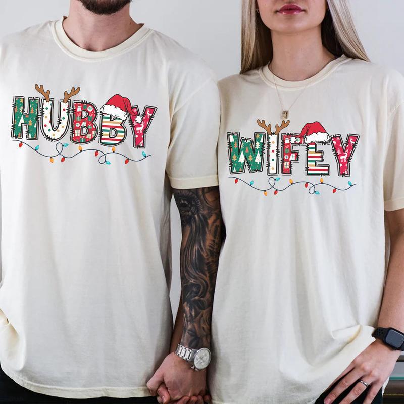 Christmas Wife and Husband T-shirt, Christmas Matching Tee, Wifey and Hubby, Family Matching, Christmas Couple, Holiday Shirt, Christmas Gift for Husband Wife