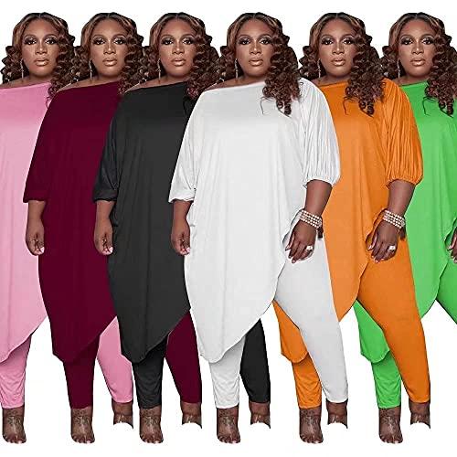 Womens Plus Size Outfits 2 Piece Lounge Sets Long Sleeve Slant Shoulder Asymmetrica Tops Leisure Pants Sweatsuit Lady Tracksuits Comfort Trouser Comfort Trouser