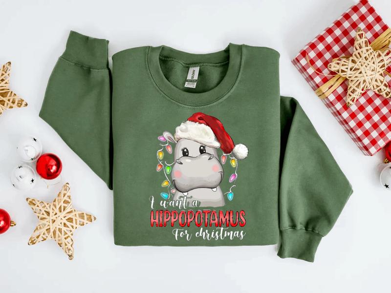 I Want A Hippopotamus For Christmas Shirt, Hippo Christmas Lights Shirt, Xmas Party Shirt, Family Christmas, Gift For Christmas.