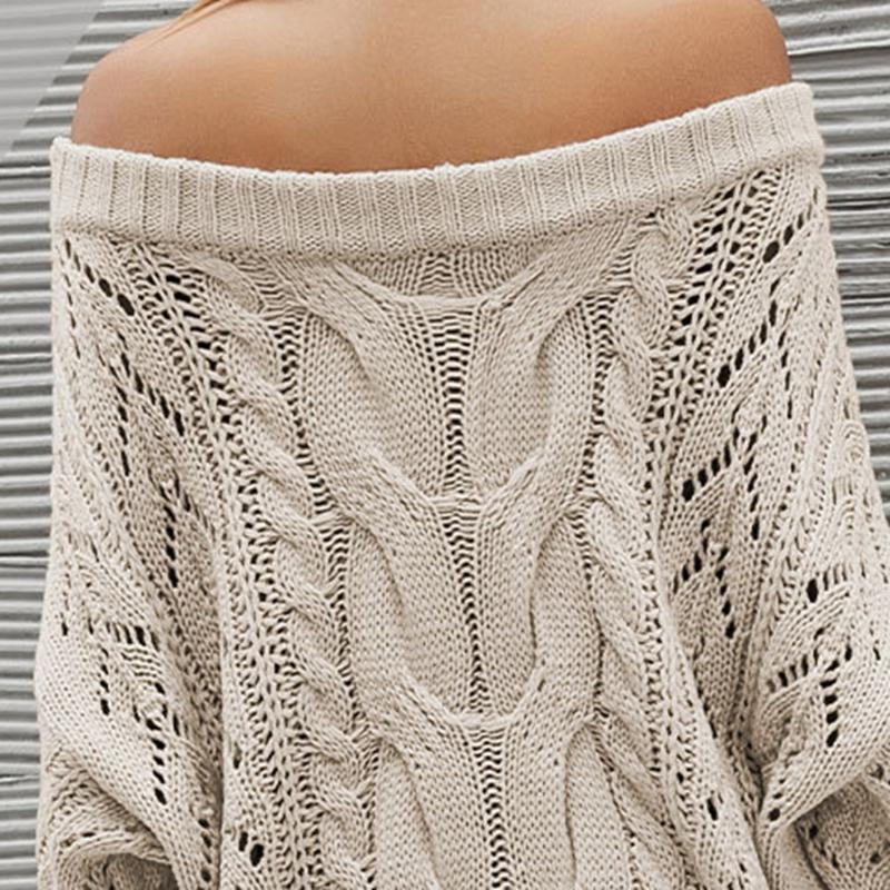 Women's Off Shoulder Oversized Pullover Textured Knit Batwing Sleeve Sweater Casual Tops for Atumn and Winter