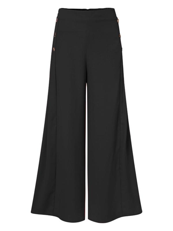 Women's Solid Button Wide Leg Trousers, Casual Comfy Palazzo Pants for Daily Wear, Ladies Bottoms for All Seasons