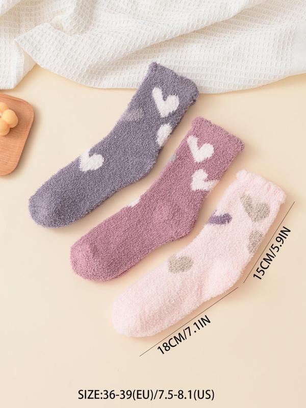 Women's Heart Print Fuzzy Socks, Cute Warm Comfy Crew Socks, Fluffy Mid-calf Socks for Fall & Winter, Cold Weather Gear, Comfort Women Floor Socks