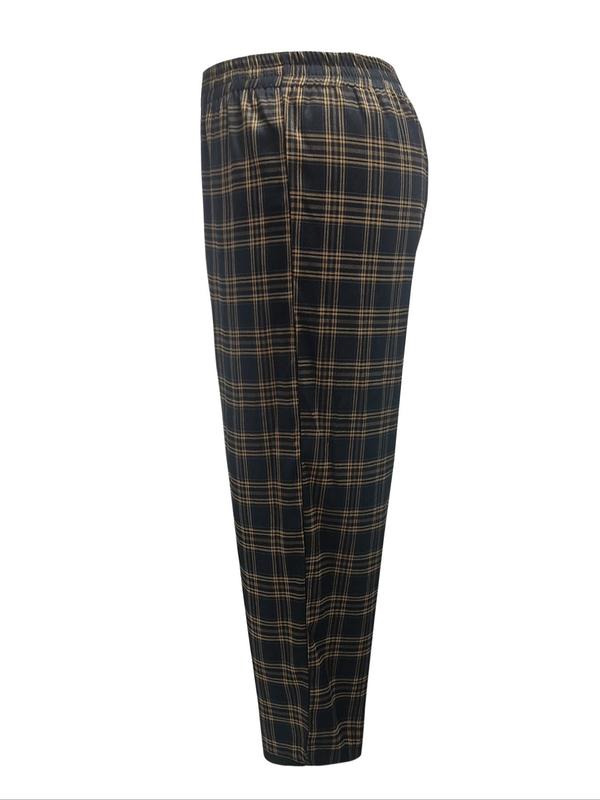  Plaid Print Wide Leg Trousers, Casual Comfy Trousers for Women, Women's Bottoms for Fall & Winter