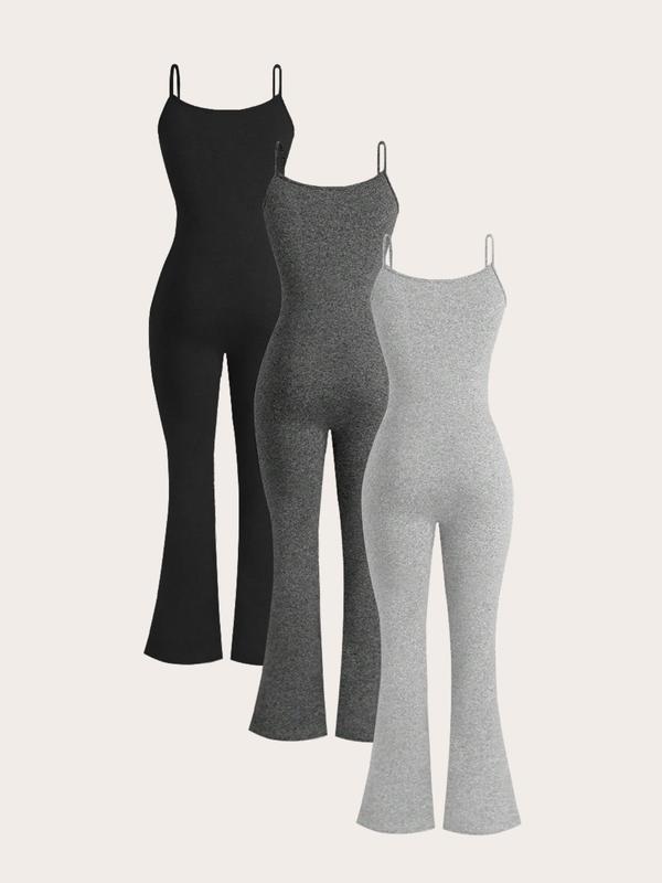 Women's Solid Color Flare Leg Cami Jumpsuit, Casual Spaghetti Strap Bell Bottom Jumpsuit,  One Piece Jumpsuit, Fashion Ladies' Summer Clothes for Daily Wear