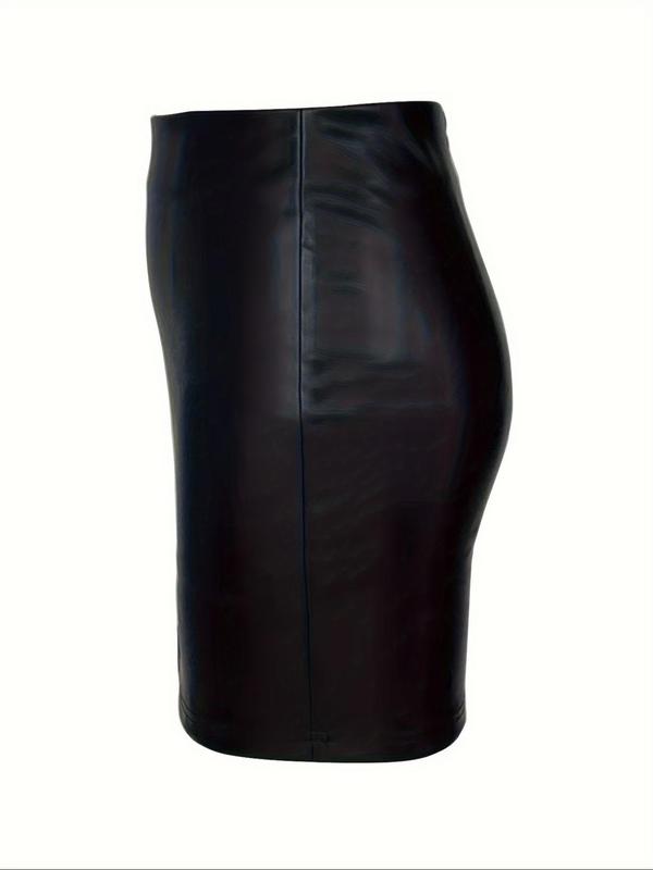 Women's Solid Back Zipper PU Leather Skirt, Elegant Fashion Mini Skirt for Party Club Dating, Ladies Summer Clothes