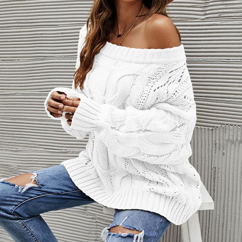 Women's Off Shoulder Oversized Pullover Textured Knit Batwing Sleeve Sweater Casual Tops for Atumn and Winter