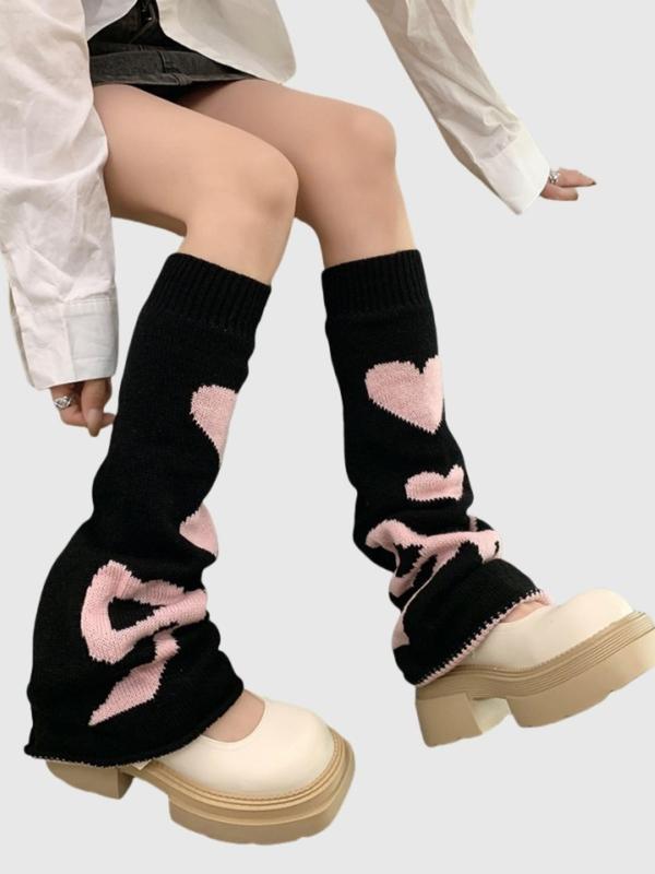 Women's Heart & Bowknot Pattern Reversible Leg Warmers, Casual Cozy Warm Socks for Fall & Winter, Women's Socks for Daily Wear