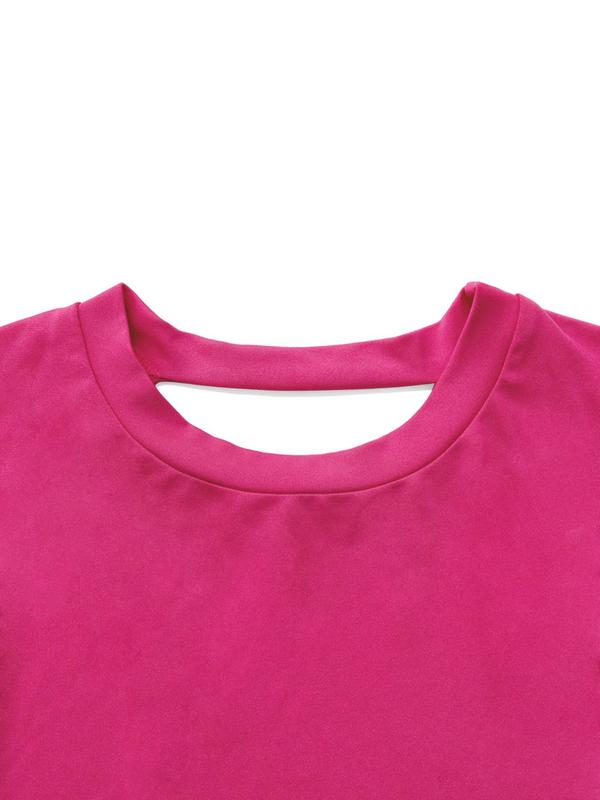 Women's Solid Twist Cut Out Backless Crop Tee without Necklace, Summer Outfits 2024, Casual Comfort Cap Sleeve Round Neck Cropped T-shirt for Summer, Basic Minimalist Womenswear, T Shirts for Women