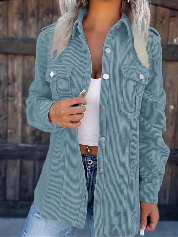 Women's Plain Button Front Flap Pocket Shirt, Casual Long Sleeve Collared Top for Fall & Winter, Women's Clothes for Daily Wear