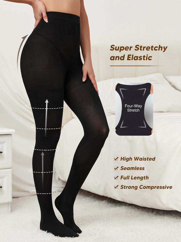 Women's Solid High Waist Compression Tights, Casual Comfy Breathable High Stretch Pantyhose for Daily Wear, Ladies Tights for Fall & Winter