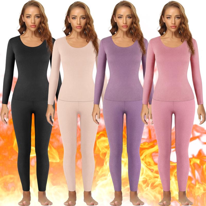 Womens Thermal Underwear Set, Soft Warm Long Johns Base Layer Set For Women with Fleece Lined Long Sleeve Top Bottom Cold Weather Ski