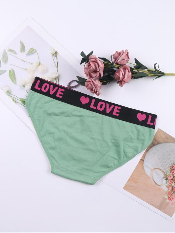 Women's Heart & Letter Tape Knicker, Soft Comfy Breathable Panty, Summer Panties, Underwear for All Seasons Daily Wear, Underwear for Women, Summer Wear 2024