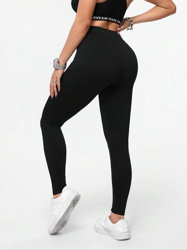 Women's Plain Cut Out High Waist Leggings, Casual Comfy Breathable Skinny Pants for Daily Wear, Ladies Bottoms for All Seasons